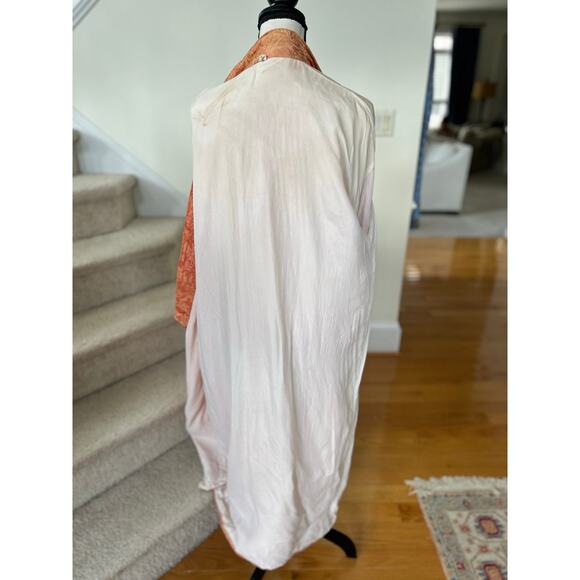 Vintage 60s Peach Orange Satin Chinoiserie Full Length Kimono Duster - Picture 7 of 9